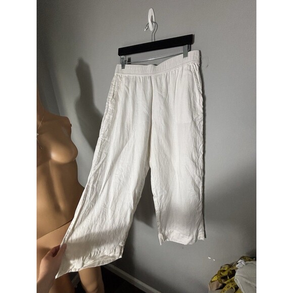 Tahari White Linen Wide Leg Pants Elastic Waist Pockets Minimalist Sz L - Picture 5 of 13
